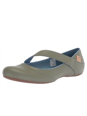 Olive Green Leather Cross-Strap Flat